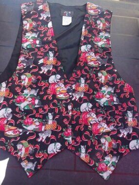 Vintage JLN USA Christmas Cat Vest Kittens Holiday 90s M L